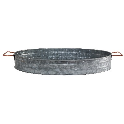 Round Galvanized Metal Serving Tray with Metal Handles