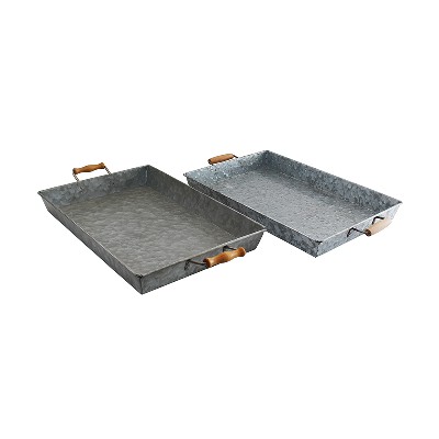 Rectangle Country Rustic Galvanized Zinc Metal kitchen tray with handles