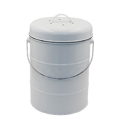 White Metal counter top kitchen compost bin