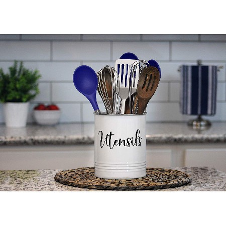 Modern Farmhouse Kitchen Decor White Galvanized Metal flatware cutlery caddy holder