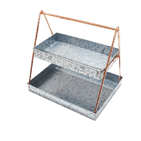 Rectangle metal 2 tier serving tray with copper rack