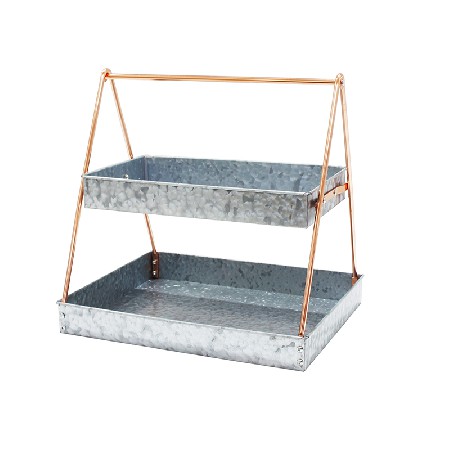 Rectangle metal 2 tier serving tray with copper rack