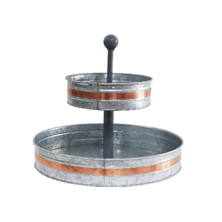 Galvanized metal stand 2 tiered serving tray