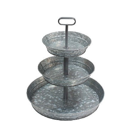 High quality galvanized Farmhouse Style Serving Tray 3-Tier Metal Tray With portable handle