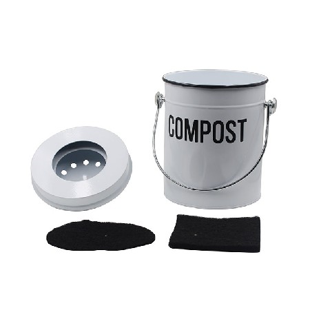 White Metal Steel 1.3 Gallon kitchen trash Bucket Container pail Compost Bin for Kitchen Countertop