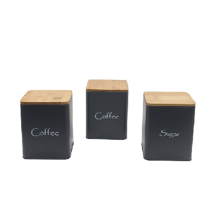 Metal Iron Kitchen storage container with Bamboo Lid For Tea coffee sugar